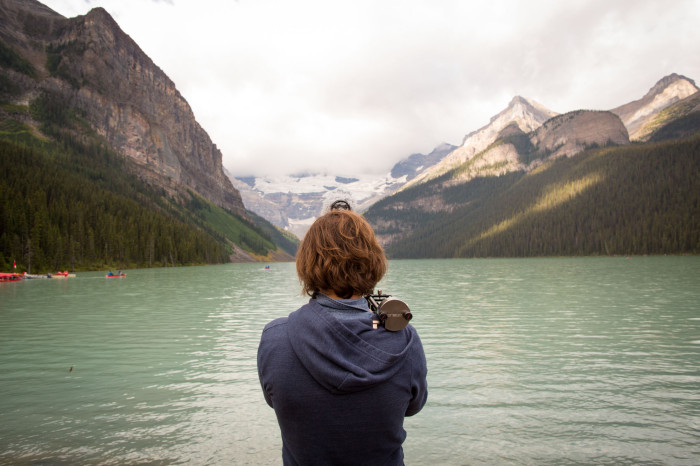 Filming at the breathtaking Lake Louise. 